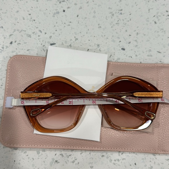 NWT CHLOE OVERSIZED GEOMETRIC SHAPE SUNGLASSES MADE IN ITALY 57-19-140 ORANGE - Picture 15 of 16
